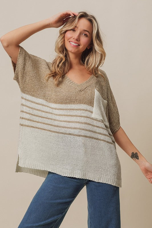 BiBi | COLOR BLOCK STRIPE SWEATER TOP