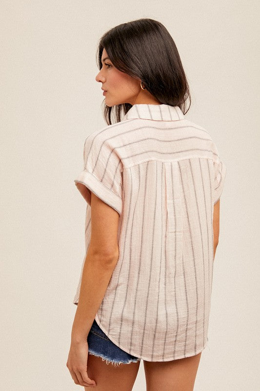 PREMIUM LINE | STRIPE SHORT SLEEVE BUTTON DOWN SHIRT