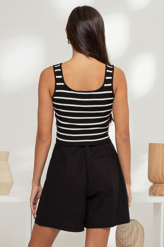 STRIPE SWEATER KNIT TANK TOP - BLACK