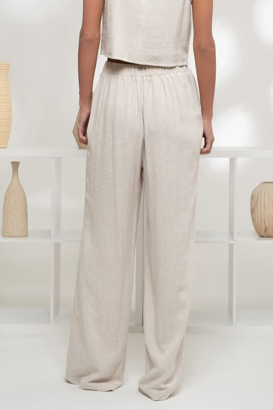 LINEN HIGH WAIST WIDE LEG PANTS