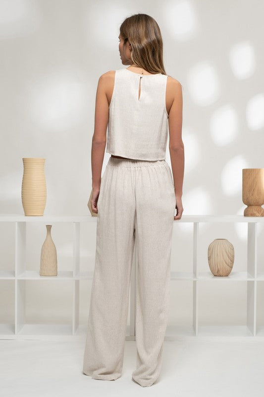 LINEN HIGH WAIST WIDE LEG PANTS