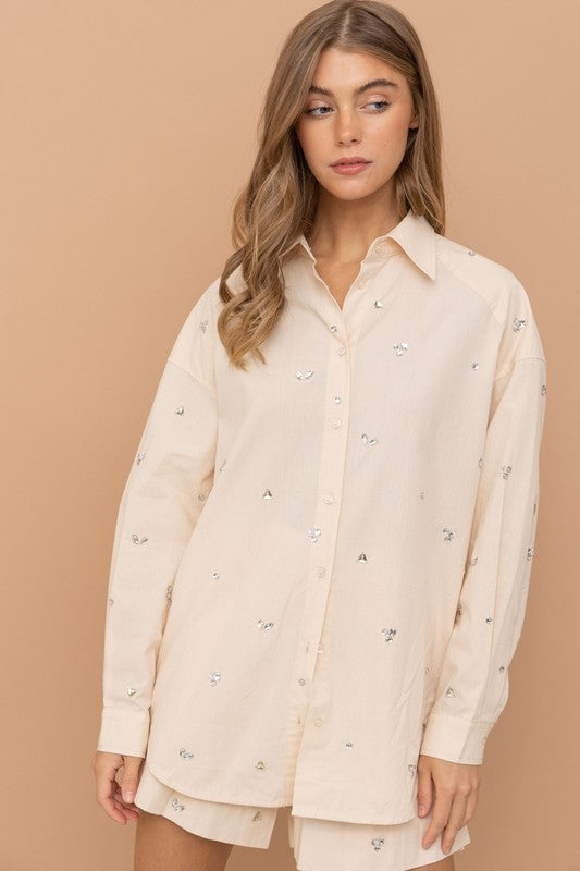 PREMIUM LINE | POPLIN GEM SHIRT BLOUSE AND SHORTS SET