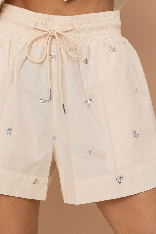 PREMIUM LINE | POPLIN GEM SHIRT BLOUSE AND SHORTS SET