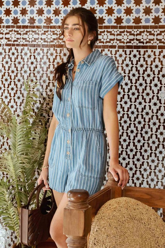 STRIPE BUTTON DOWN ROMPER