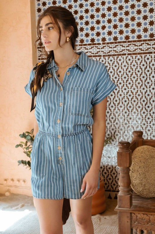 STRIPE BUTTON DOWN ROMPER