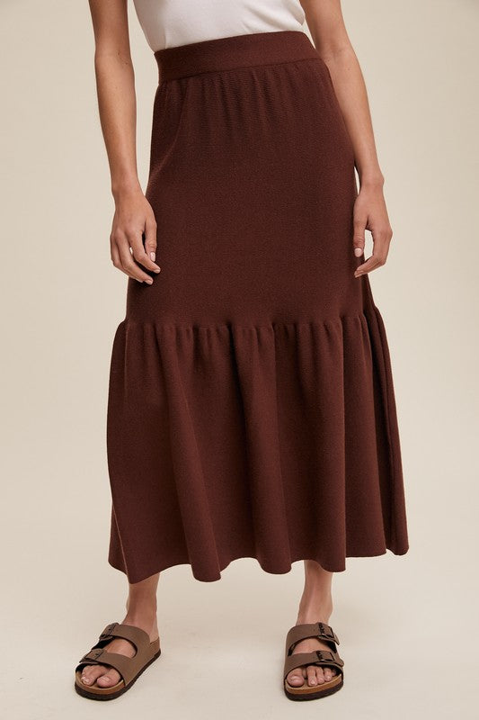 FLOUNCE HEM KNIT SKIRT