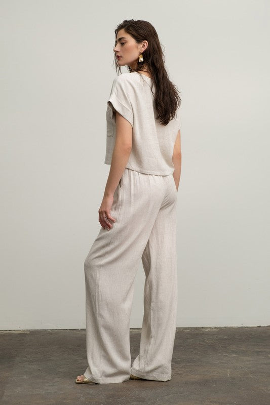 LINEN SHORT FOLD SLEEVE BOXY CUT TOP