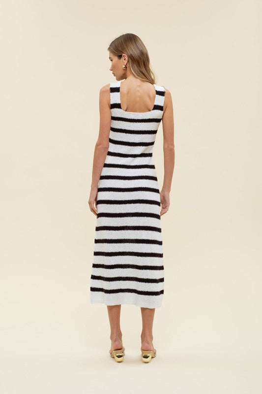 STRIPE SLEEVELESS KNIT MIDI DRESS