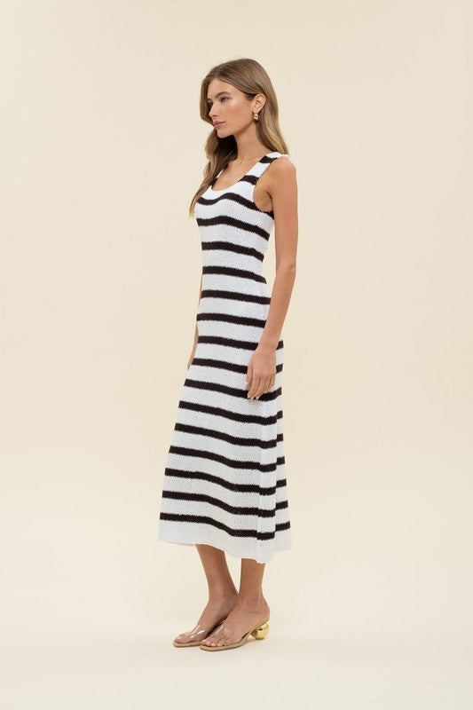 STRIPE SLEEVELESS KNIT MIDI DRESS