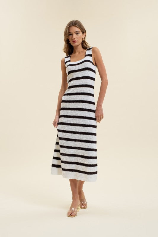 STRIPE SLEEVELESS KNIT MIDI DRESS