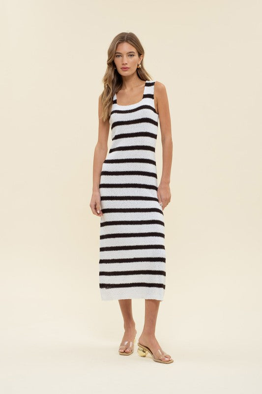 STRIPE SLEEVELESS KNIT MIDI DRESS