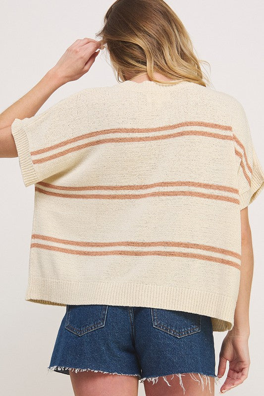 TEXTURED STRIPE V-NECK SWEATER TOP