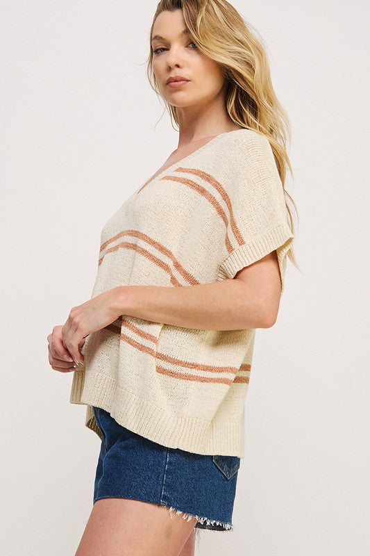 TEXTURED STRIPE V-NECK SWEATER TOP