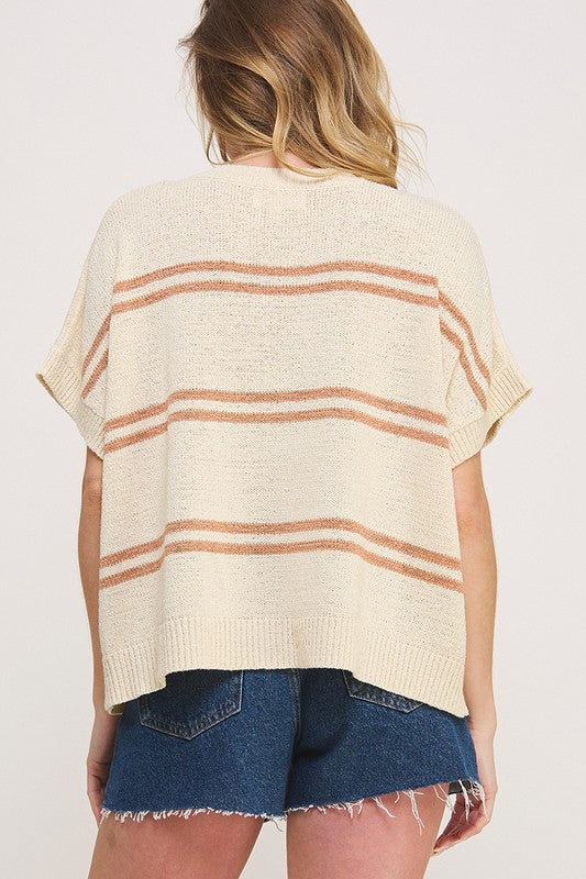 TEXTURED STRIPE V-NECK SWEATER TOP