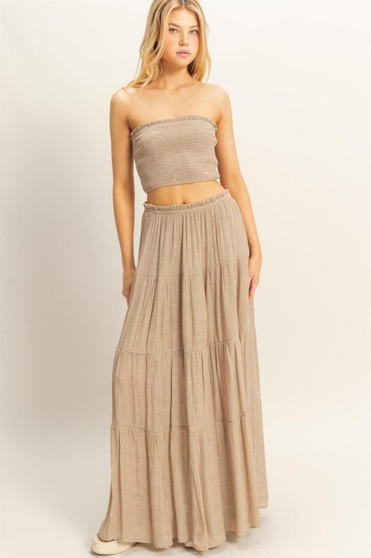 SMOCKED STRAPLESS TOP AND SKIRT SET | NEW COLOR