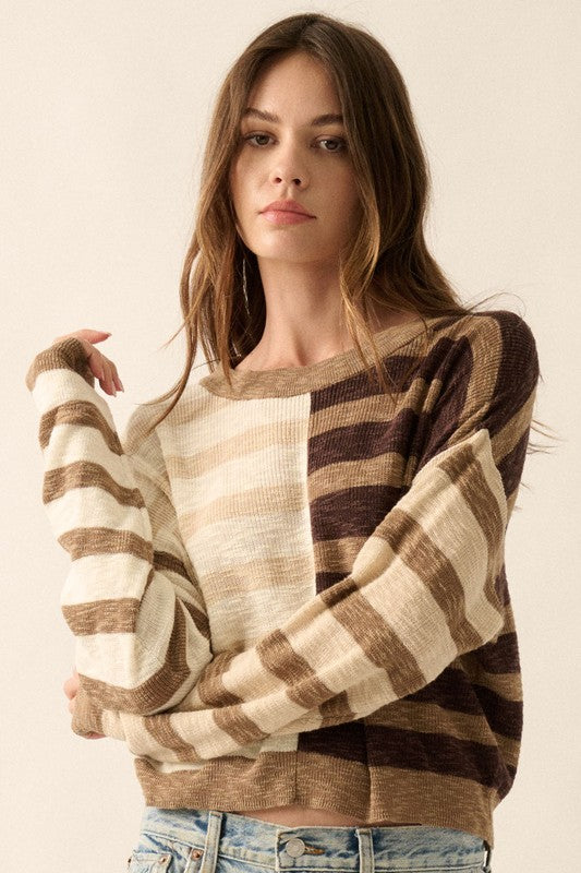 PREMIUM LINE | CONTRAST STRIPED RIBBED KNIT SWEATER