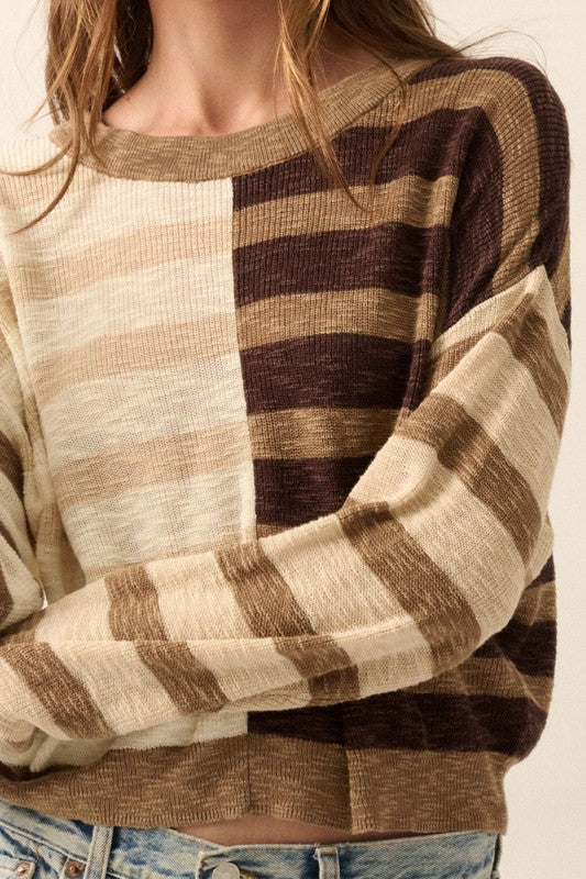 PREMIUM LINE | CONTRAST STRIPED RIBBED KNIT SWEATER