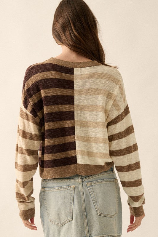 PREMIUM LINE | CONTRAST STRIPED RIBBED KNIT SWEATER