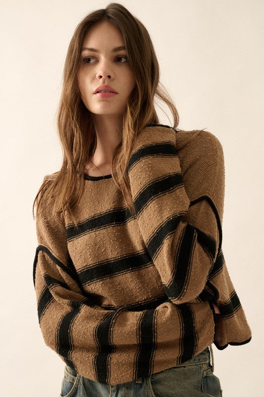 PROMESA | STRIPED EXPOSE SEAM SWEATER