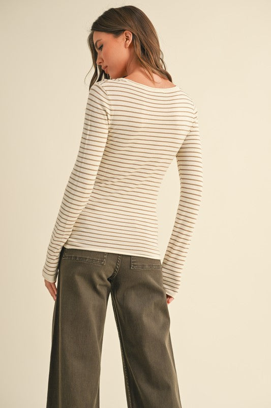 MIOU MUSE | STRIPED LONG SLEEVE KNITTED TOP