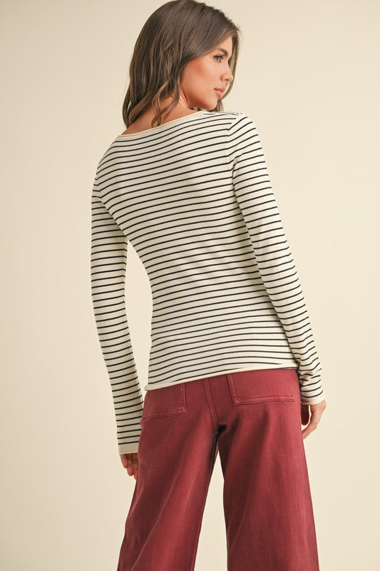 MIOU MUSE | STRIPED LONG SLEEVE KNITTED TOP