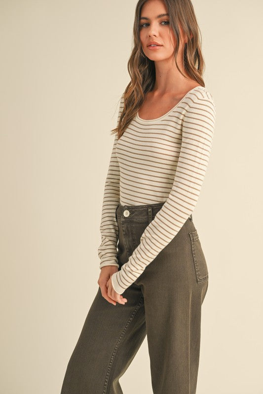 MIOU MUSE | STRIPED LONG SLEEVE KNITTED TOP