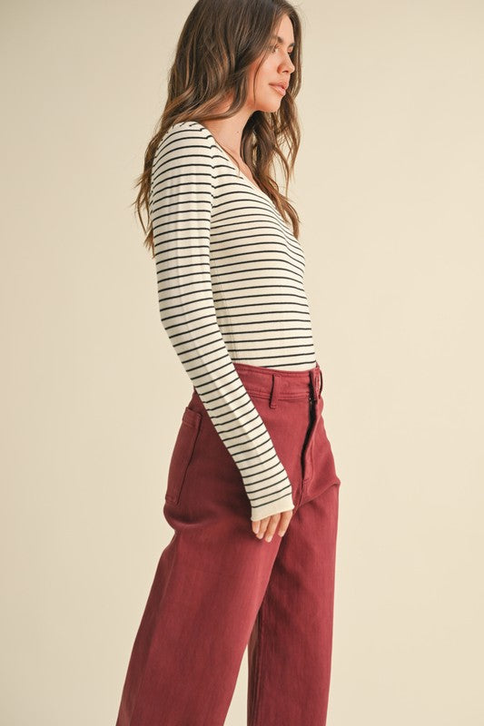 MIOU MUSE | STRIPED LONG SLEEVE KNITTED TOP