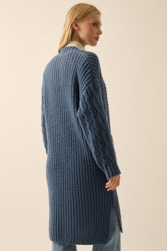 PROMESA | RIB KNIT OPEN FRONT CABLE KNIT CARDIGAN | RESTOCKED