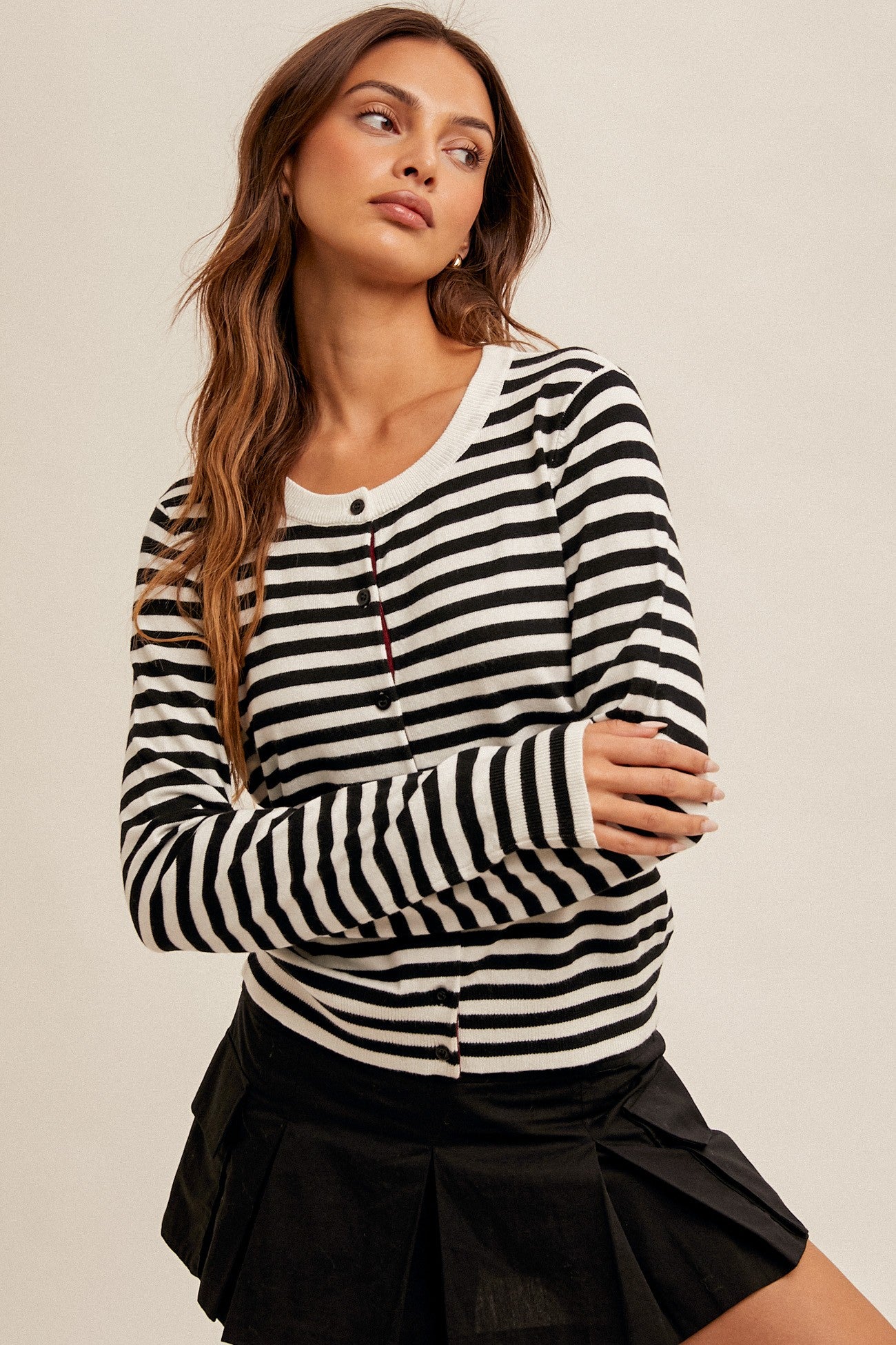 THE STRIPED BUTTON DOWN CARDIGAN
