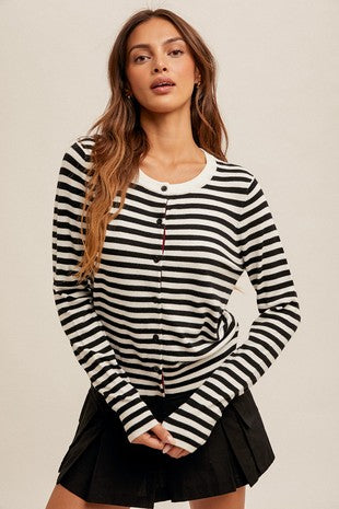 THE STRIPED BUTTON DOWN CARDIGAN