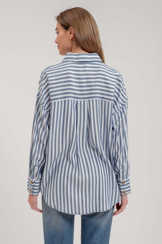 STRIPE COLLARED BUTTON DOWN LONG SLEEVE SHIRT