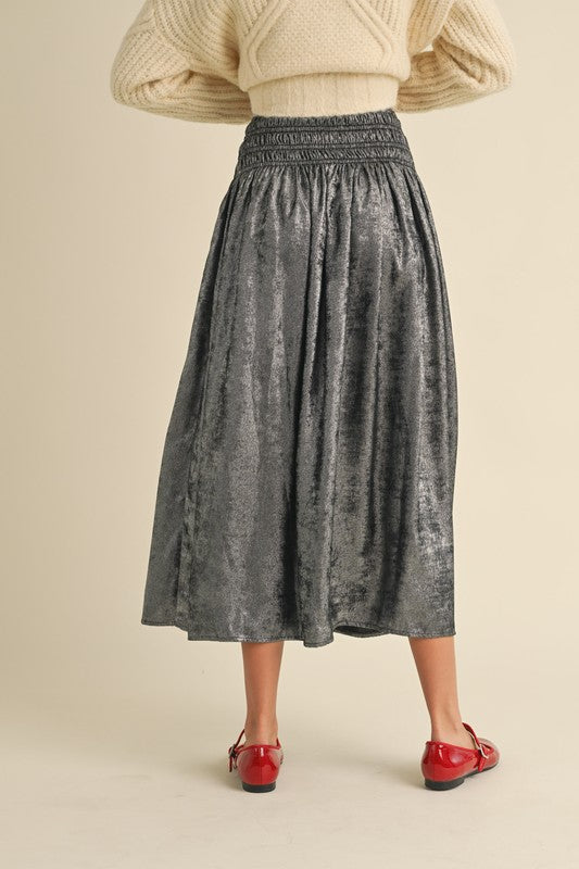 METALLIC FABRIC SMOCKING WAIST SKIRT