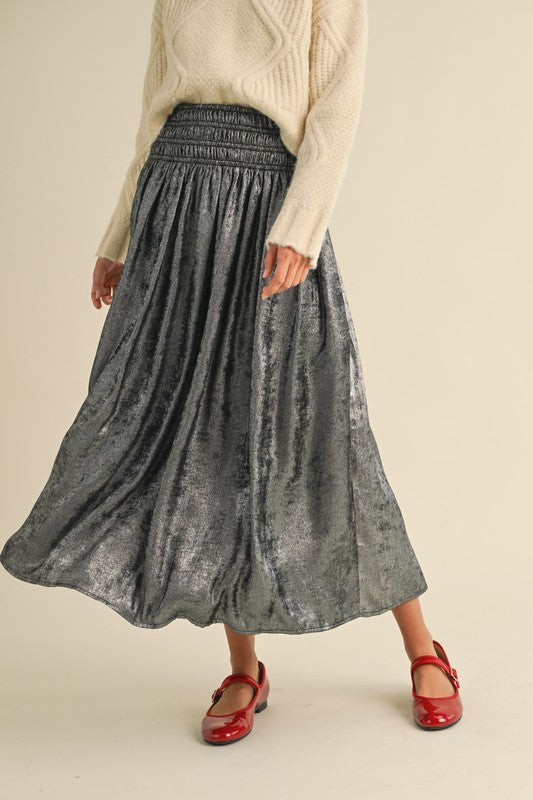 METALLIC FABRIC SMOCKING WAIST SKIRT