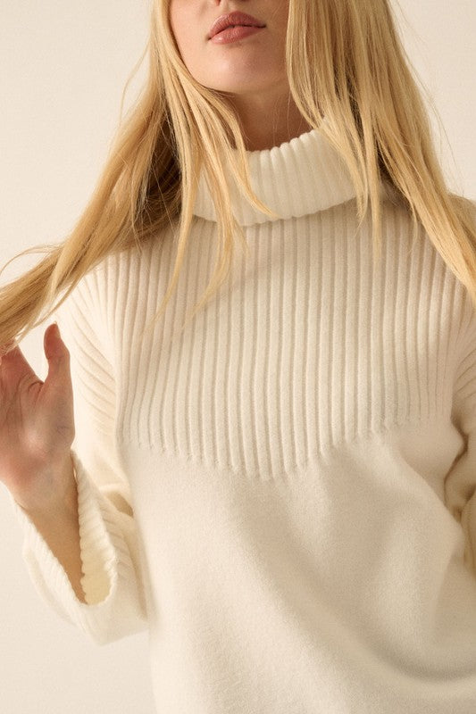 PREMIUM LINE | RIBBED KNIT YOKE TURTLENECK SWEATER