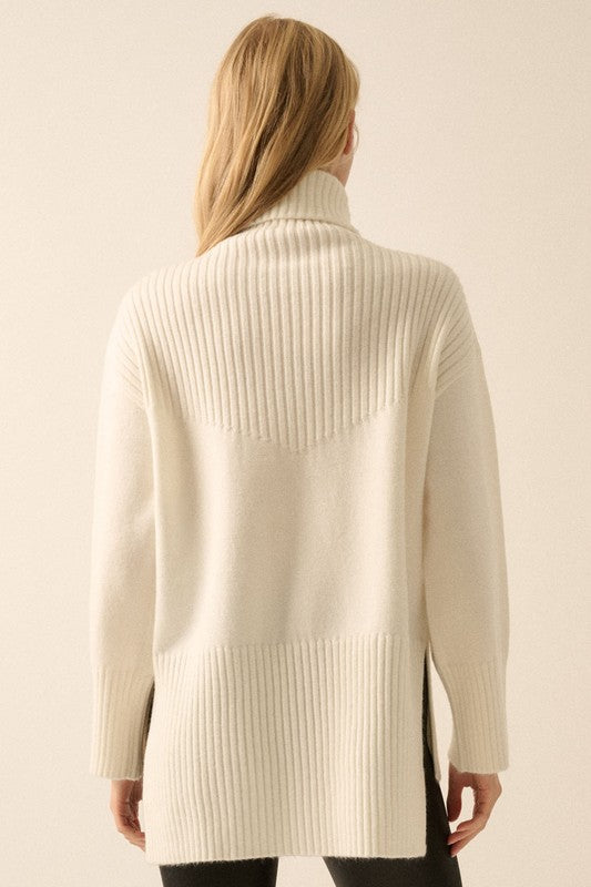 PREMIUM LINE | RIBBED KNIT YOKE TURTLENECK SWEATER