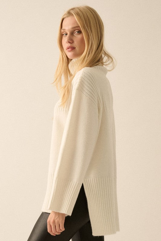 PREMIUM LINE | RIBBED KNIT YOKE TURTLENECK SWEATER