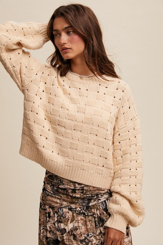 CHECKER WEAVE KNIT SWEATER