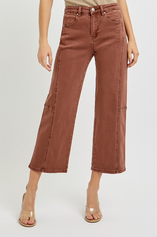 RISEN JEANS | HIGH RISE CROP WIDE BARREL PANTS