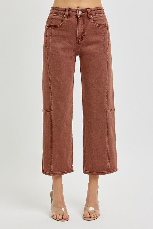 RISEN JEANS | HIGH RISE CROP WIDE BARREL PANTS