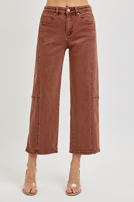 RISEN JEANS | HIGH RISE CROP WIDE BARREL PANTS