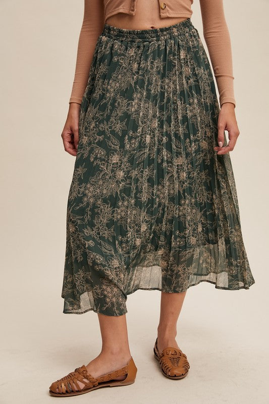 FLORAL PRINT PLEATED SKIRT | RESTOCKED