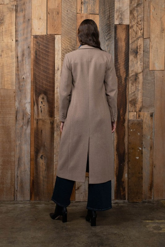 DOUBLE BREASTED LONGLINE NOTCHED COAT