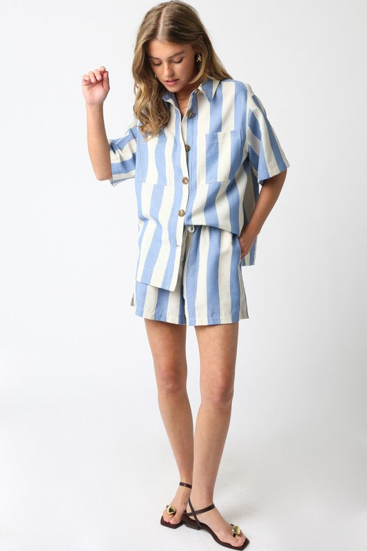 LENA STRIPE SHORTS AND SHIRT SET