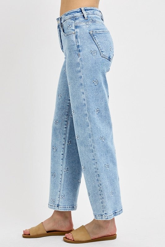 BY RISEN | HIGH RISE CROP EMBROIDERED JEANS