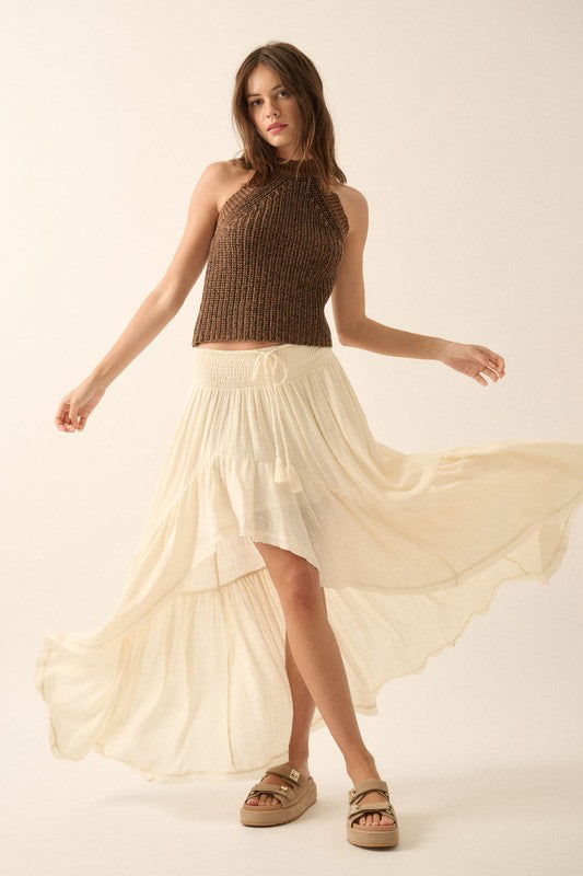 Load image into Gallery viewer, PREMIUM LINE | COTTON HIGH LOW RUFFLE SKIRT
