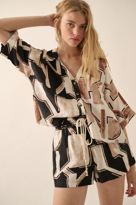 PREMIUM LINE | ABSTRACT COLORBLOCK PRINT TOP | RESTOCKED