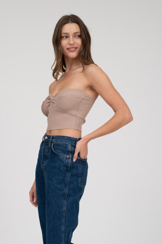 STRAPLESS TWIST FRONT KNIT TOP