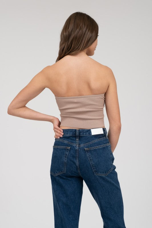 STRAPLESS TWIST FRONT KNIT TOP