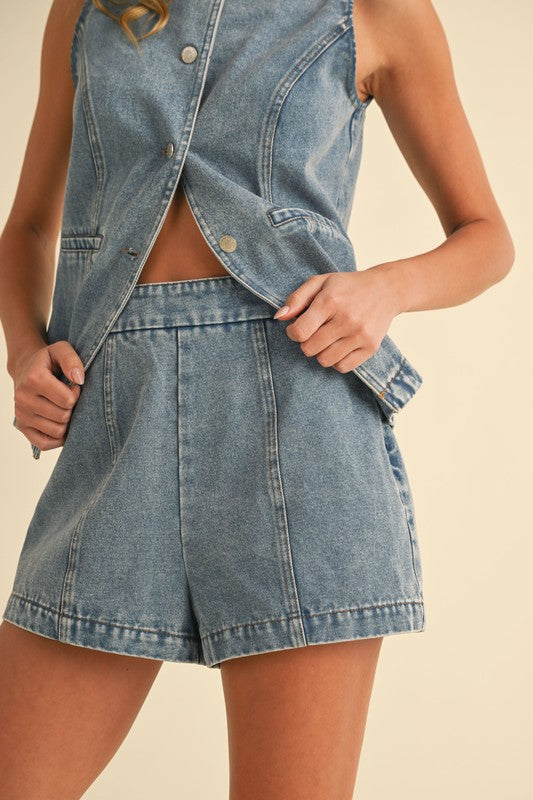 DENIM VEST TOP AND SHORTS SET