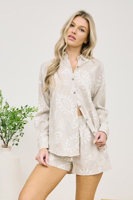 DOODLE PRINT BUTTON DOWN SHIRT